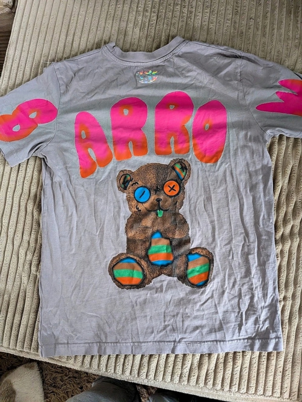 BARROW Teddy Bear Print T-Shirt Gray & Pink